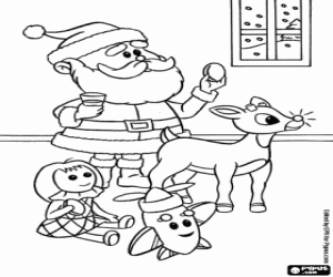 Colorear Rudolph, Santa Claus y juguetes
