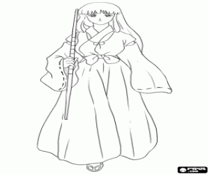 Colorear La sacerdotisa Kikyo, Inuyasha
