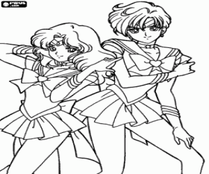 Colorear Sailor Neptuno y Sailor Urano