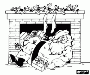 Colorear Santa Claus frente la chimenea