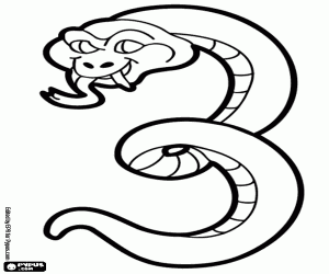 Colorear La serpiente, el número 3