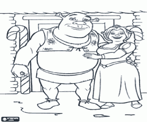 Colorear Shrek y Fiona en Navidad