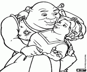 Colorear Shrek y Fiona