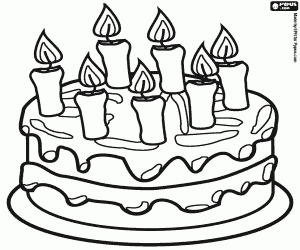 Colorear Siete velas,pastel de cumpleaños