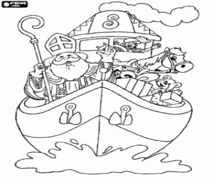 Colorear Sinterklaas en el barco a vapor