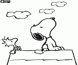 Colorear Snoopy y Woodstock mirando el cielo