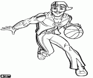 Colorear Sportacus jugando a baloncesto