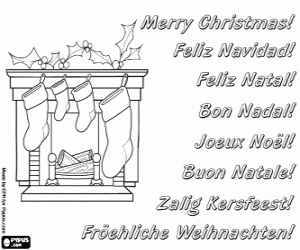 Colorear Tarjeta de Navidad con chimenea