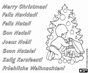 Colorear Tarjeta niño y estrella navideña