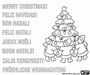 Colorear Tarjeta con niños en Navidad