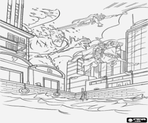 Colorear Thor frente al gigante de fuego