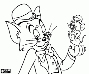 Colorear Tom y Jerry, bombín y pajarita