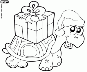 Colorear La tortuga y el regalo de Navidad