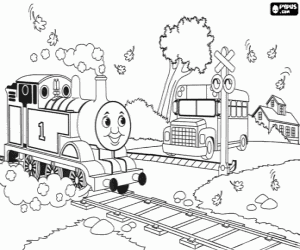 Colorear El tren Thomas y el paso a nivel
