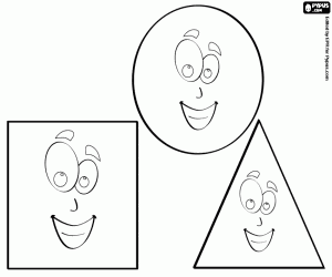 Colorear Tres formas geométricas sonriendo