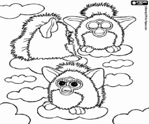 Colorear Tres Furbys sobre las nubes