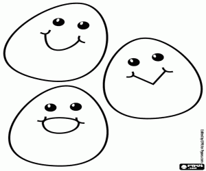 Colorear Tres huevos de Pascua sonrientes