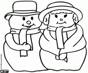 Colorear Una pareja de muñecos de nieve