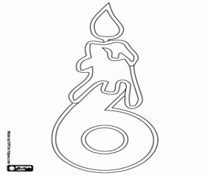 Colorear Una vela y el número seis 