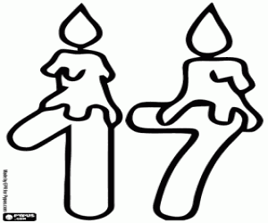 Colorear Dos velas y número diecisiete