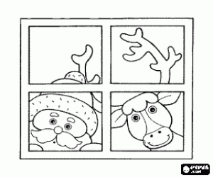 Colorear Ventana con Papá Noel y un reno