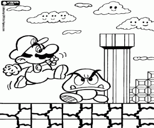 Colorear Un videojuego con Mario y Goomba