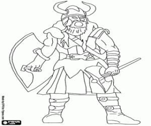 Colorear Un vikingo con hacha y escudo