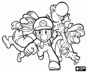 Colorear Wario, Mario, Yoshi y Luigi