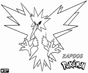 Colorear Zapdos, un pájaro Pokémon