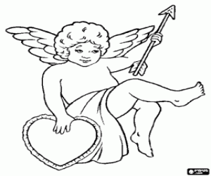 Colorear Ángel del amor con corazón y flecha