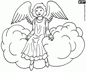 Colorear Ángel Navidad sentado en la nube