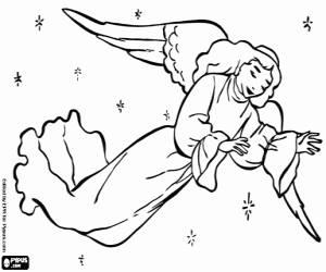 Colorear Ángel navideño en el cielo