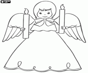 Colorear Ángel navideño con dos velas