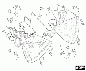 Colorear Ángeles navideños y las estrellas