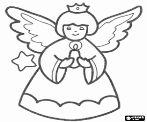 Colorear Un ángel navideño con una vela