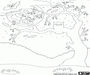 Colorear Un árbol encantado en Halloween